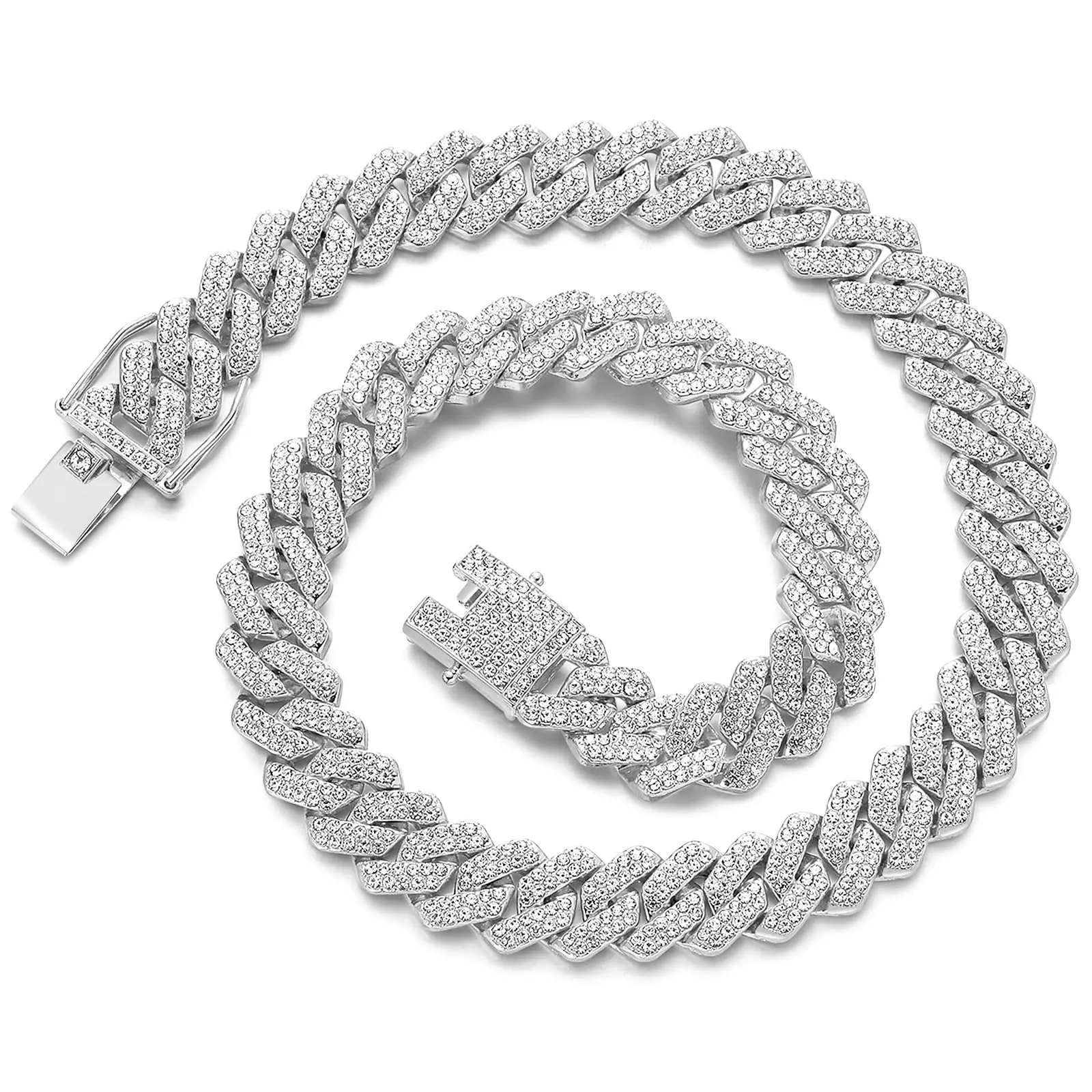 Mens and Womens Miami Cuban Link Chain Necklace 13mm Diamond Prong Cuban Chain 18inch Length Hip Hop Jewely