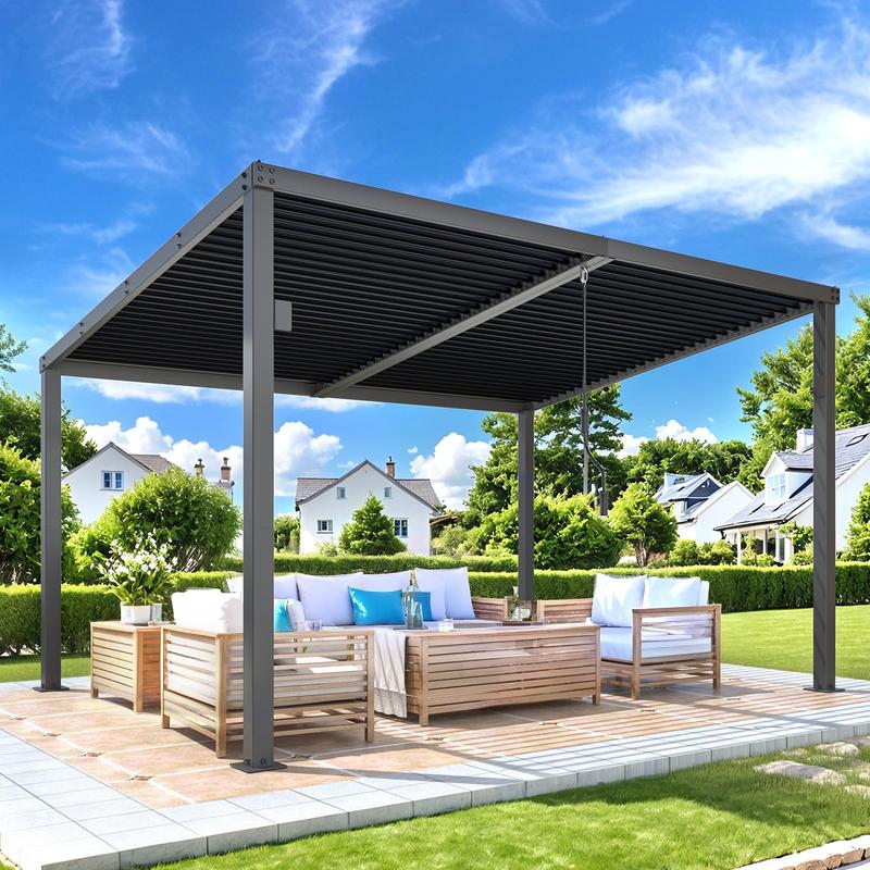 【3 package shipping】AECOJOY 13' x 10' Louvered Gazebo Pergola, 10x13 Outdoor Hardtop Wall-Mounted Lean to Gazebo with Adjustable Metal Rainproof Patio Roof, Pergolas and Gazebos Clearance, Heavy Duty Awnings for Patio