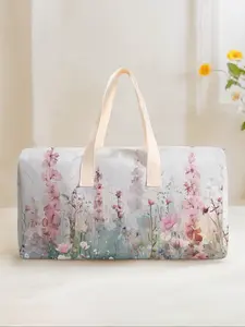 Large Capacity Corduroy Travel Duffel Bag, Floral Print Weekender Luggage, Casual Yoga Fitness Handbag for Short Trips & Daily Commute, Multipurpose Luggage, Duffle Bags