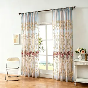 2 Panels NAPEARL Nordic Floral Embroidered Tulle Curtain Sheer with 10-20% Blackout for Living Room & Bedroom European Embroidery Pull Pleated Tape Interior Decor