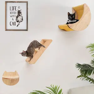 3pcs Sturdy Cat Wall Furniture Set - Moon-shaped Hammock, Wooden Climbing Ladder, Cat Step Board - Supports Up To 12kg (26lb) for Sleeping, Playing, Climbing, and Resting