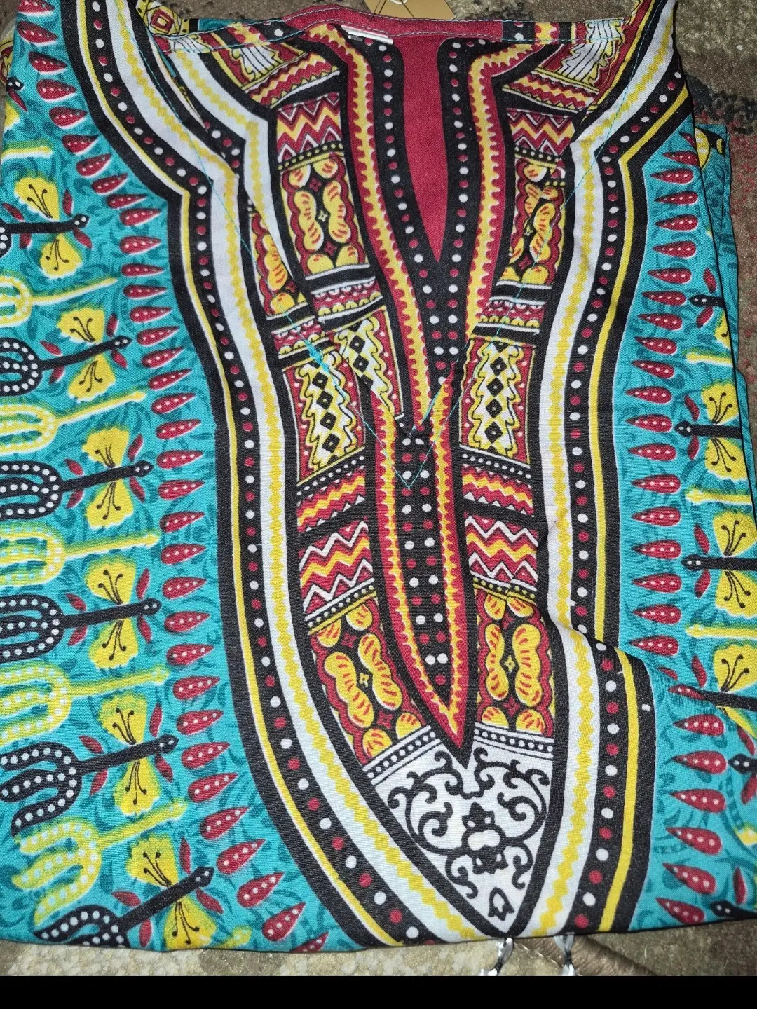 Unisex African Dashiki Wear-turquoise Shirts Top Traditional Womenswear