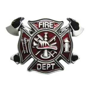Vintage Style Fire Fighter Cross Enamel Belt Buckle Design Symbolic