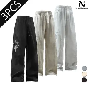 Men's Stylish 3-Pack Star Print Wide Leg Straight Pants, Breathable Mesh Menswear Baggy Trousers, Drawstring Elastic Waist Streetwear Joggers, Lightweight Summer Casual Bottoms for Skateboarding, Daily Wear, Multiple Color Options