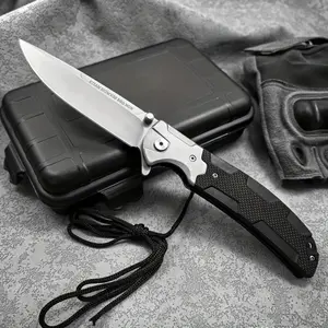 Pocket folding knife, G10 material handle, D2 stainless steel, non-slip humanized design, suitable for wilderness hiking, barbecue camping and fishing, a gift for friends