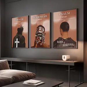Set of 3 Man Wall Art, Pray Room Poster, Man Room Decor, Black Man Art, Modern Christian Art, Bible Quotes Print wall  decor Photo Artwork