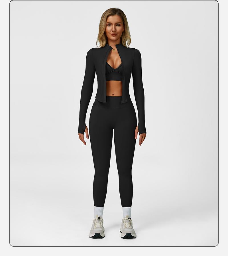 Women's Solid Criss Cross Crop Tank Top & High Waist Leggings & Zip Up Crop Jacket Tracksuit Set by MFVIM - Breathable Comfortable Outfits for Yoga, Gym, Workouts, Running, Yoga Wear, Workout Gym Clothing, Gym Sportswear, Casual Activewear