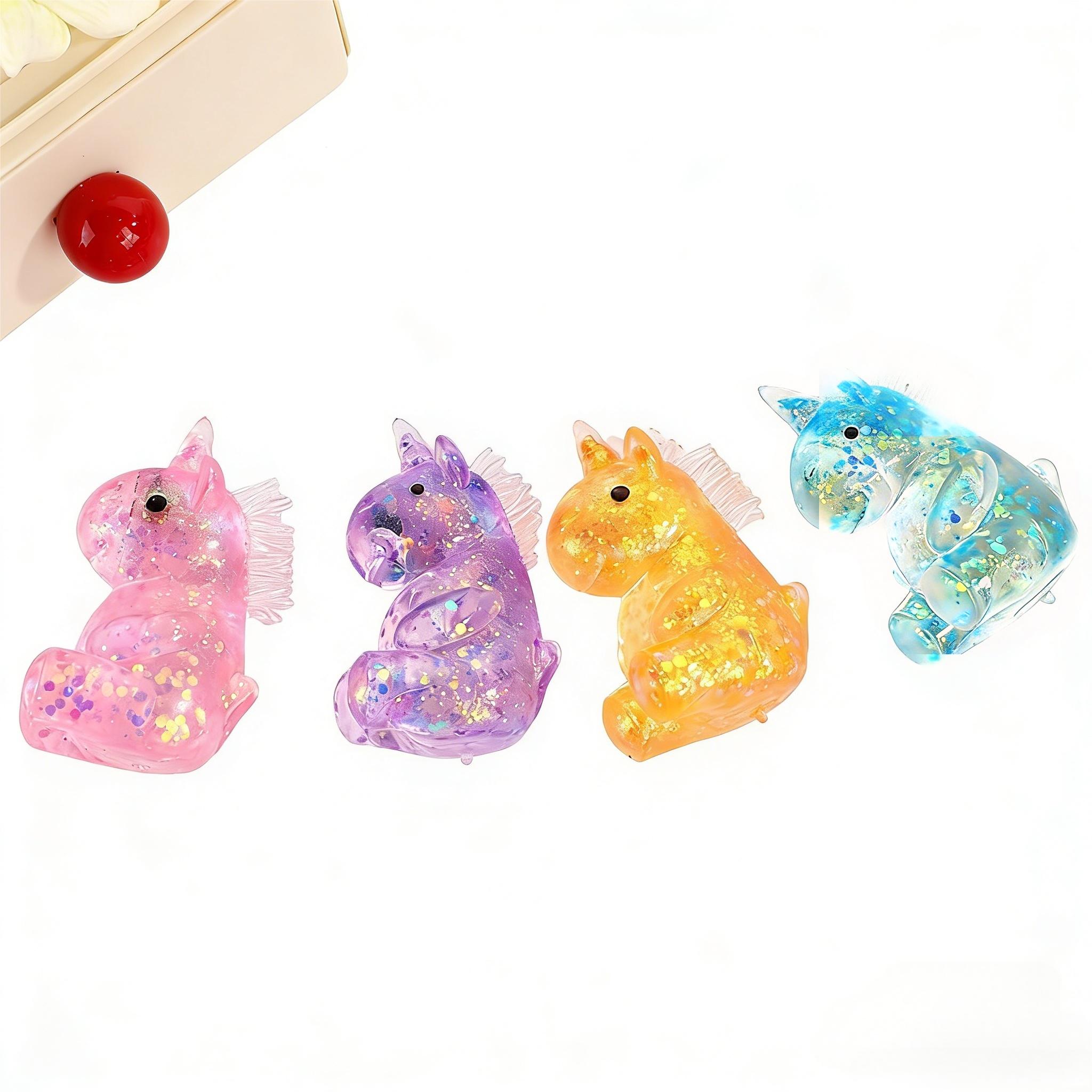3pc Glitter Unicorn Squishy Toy, Cute Transparent Stress Relief Squeeze Toy with Sparkle Flakes, Soft Slow Rising Fidget Toy for Kids Adults, Anxiety Relief Sensory Toy for Birthday Party Favors, Classroom Prizes, Gift