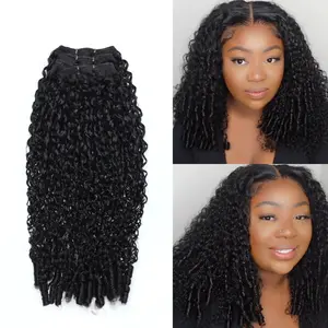 UNice Burmese Curly Bundles 100% Human Hair Bundle with Twist Out Ends Coily Hair Quik Sew In Weave Extensions Natural Black Volume Texture