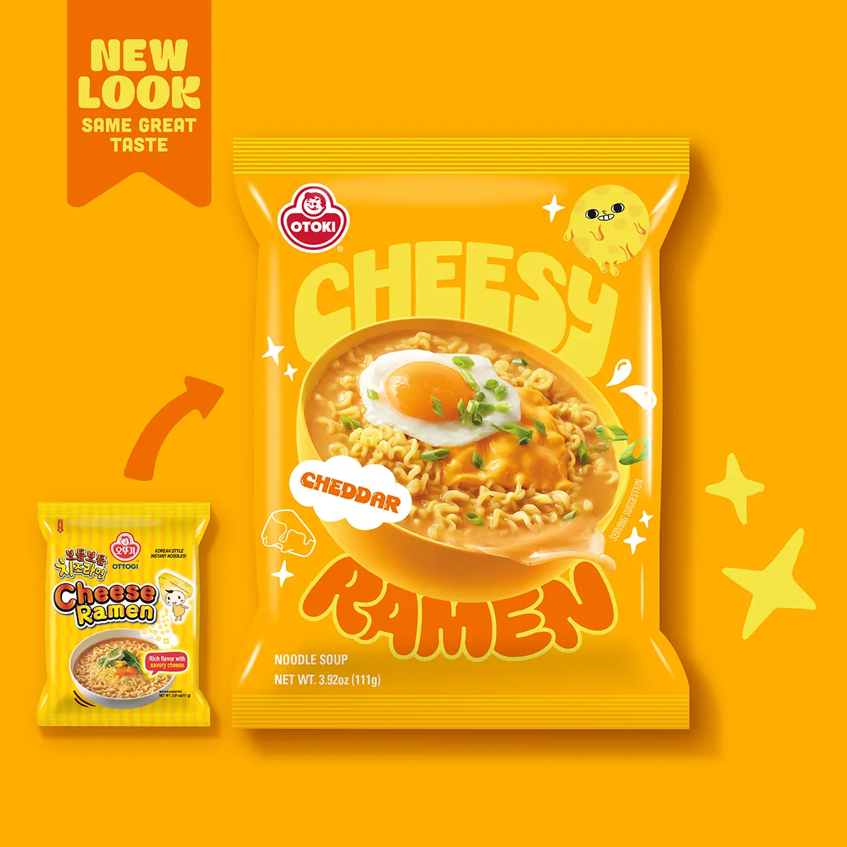Ottogi Cheesy Ramen Noodles 4pk - Creamy Korean Instant Noodles, Cheese-Infused Asian Food Snacks, Chewy Onion-Topped Pantry Staple Meal