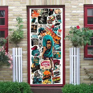 2pcs Trendy Street Graffiti Wall Stickers Bedroom Living Room Decorative Stickers Creative Skateboard Teen Pattern Self Adhesive Wallpaper Dorm Room Backdrop Decoration Removable Waterproof PVC Material