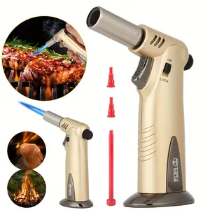 Kitchen Blow Torches,Butane Torch, Premium Double Flame Big Kitchen Torch Lighters With Safety Lock Adjustable Refillable Multipurpose Culinary Blow Torch For Creme Brulee, Baking, BBQ (Butane Gas Not Included)