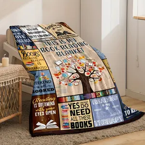 1pc Book Printing Blanket Bookworm, Book Manager, Reading Lover Gift Blanket, Family Leisure Blanket, Soft And Warm Sofa Blanket, Bed, Office Lunch Break Blanket, Camping Trip Multi-Function Blanket