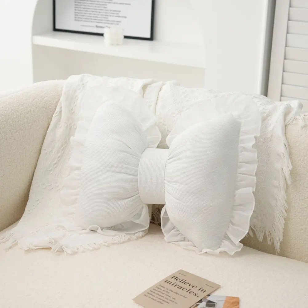 White*1 Bow Shaped Throw Pillow Soft Bowknot Decorative Pillows Cute Car Lumbar Pillows Novelty Bow Pillow for Sofa Couch Bed Living Room Bedroom
