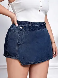 Plus Size Women's Two-Piece Denim Skirt Pants Set, Casual High Waist Jeans Fit, Comfortable and Stylish, Perfect for Everyday Wear Womenswear