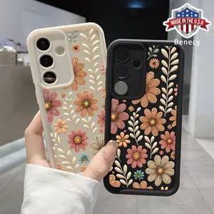 Phone Case for Samsung Galaxy S23 Ultra S24 Plus S25 S22+ Vintage Floral Pattern Shockproof Silicone TPU Bumper Drop Protection Cover Smartphone Casing