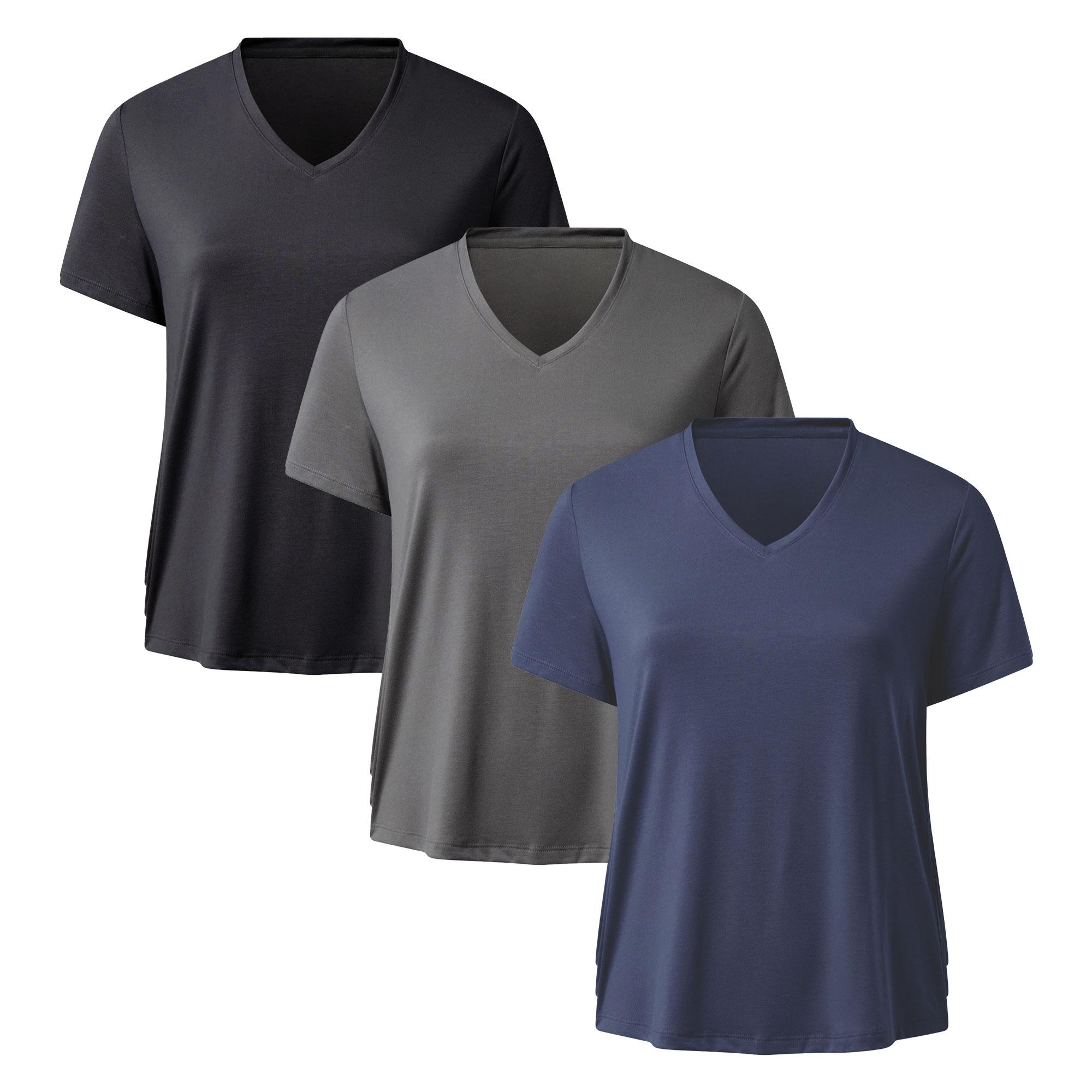 Showitty 3 Pack Short Sleeve T-Shirts for Women, Plus Size Basic Comfortable V-Neck Casual Summer Clothes Loose Fit Top Spandex #SummerWins#DealsForYouDays