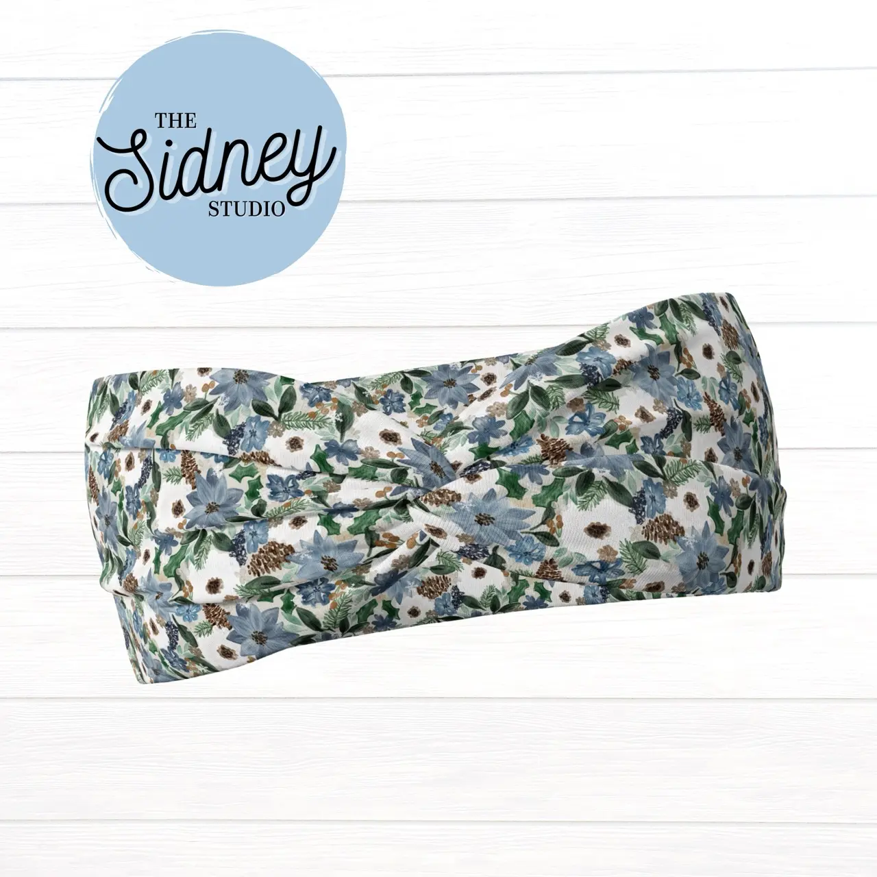 The Sidney Studio Winter Light Blue Floral Headband Wide Twist Headband for Women Soft Double Brushed Polyester Stylish Practical Hair Accessories