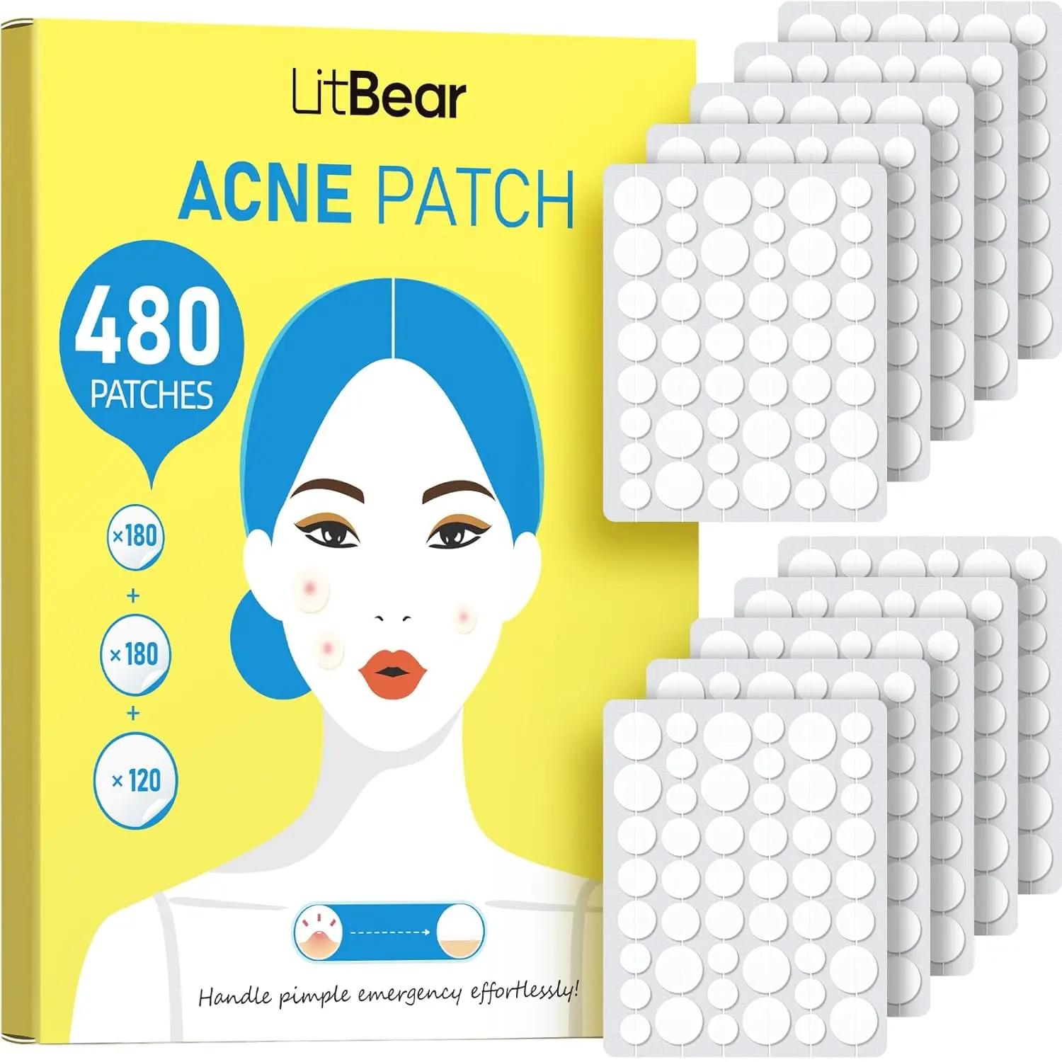Pimple Patch Bulk, 480 Patches 3 Size Acne Patches for Face | Hydrocolloid Spot Stickers for Covering Zits and Breakouts, Suitable for All Skin Types,sohochic