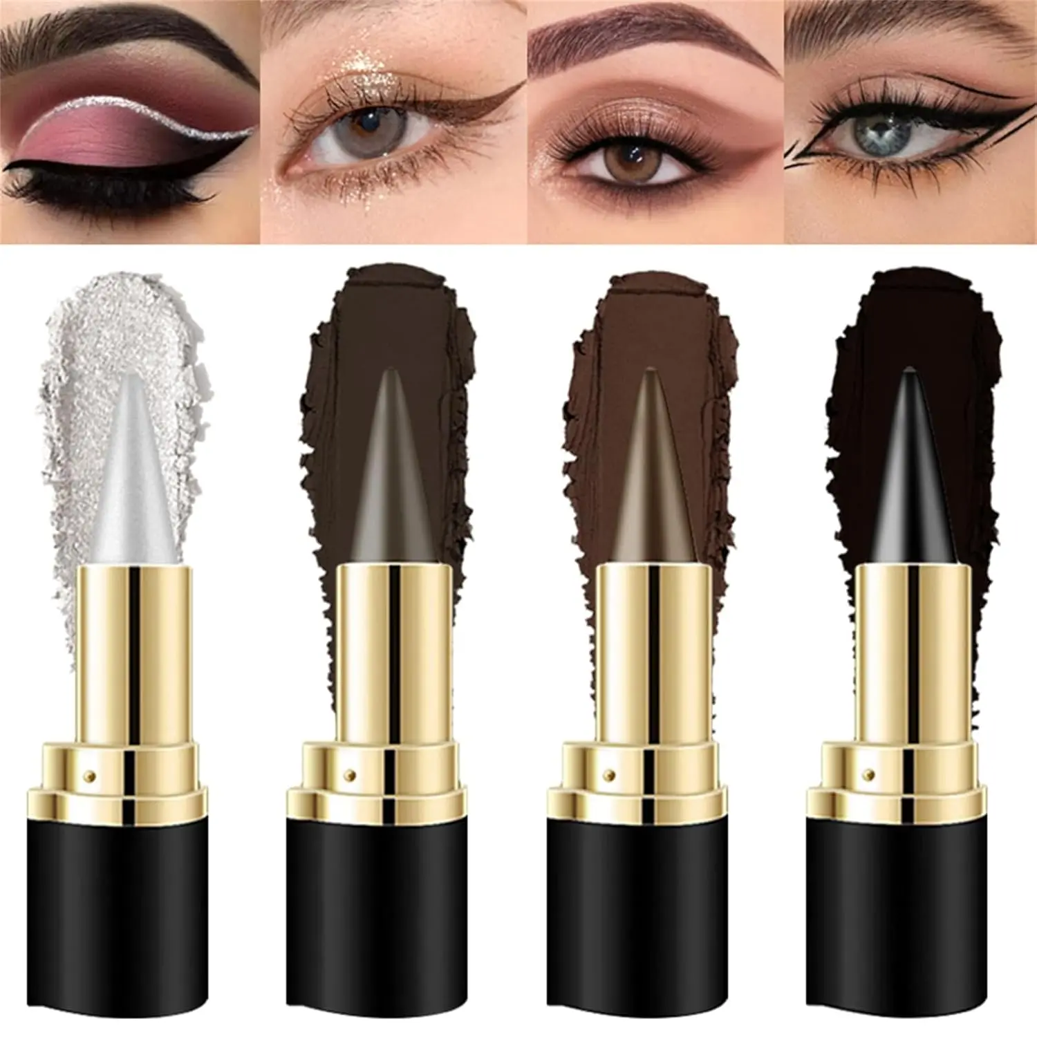 4Pcs Multi-Pack Gel Eyeliner Pencil Set - Waterproof, Long-Wear, Matte, Easy Removal Makeup for Halloween, with Eye Shadow Crayon & Black Smokey Eye/Lip/Face Paint Stick, Cream, Long Lasting, Makes A Great Gift, Eyebrow Pencil, Eyeshadow, Lipliner, Makeup