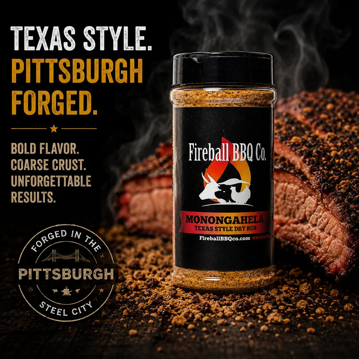 Fireball BBQ Co - Monongahela Traditional Natural Flavor Texas-Style Spice Powder Rub
