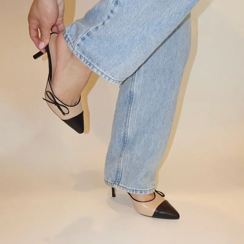 Vivi Pointed Toe Kitten Heel - Beige
