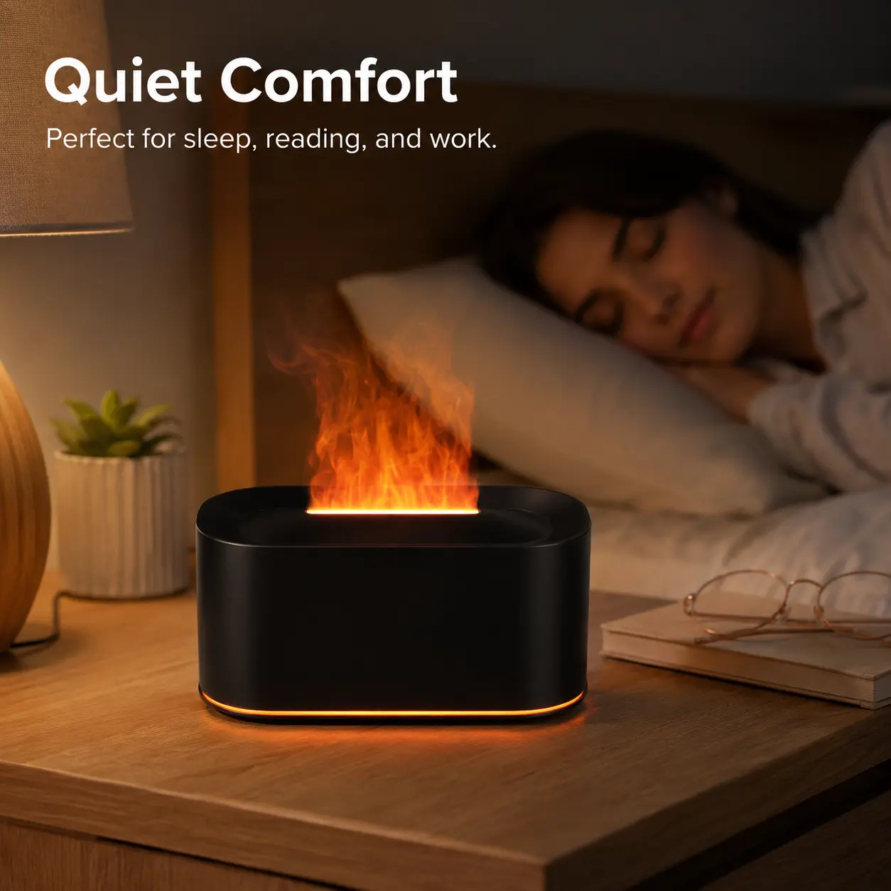 Flame Aroma Diffuser Humidifier – LED Flame Effect Essential Oil Diffuser with Mist for Home & Office Decor