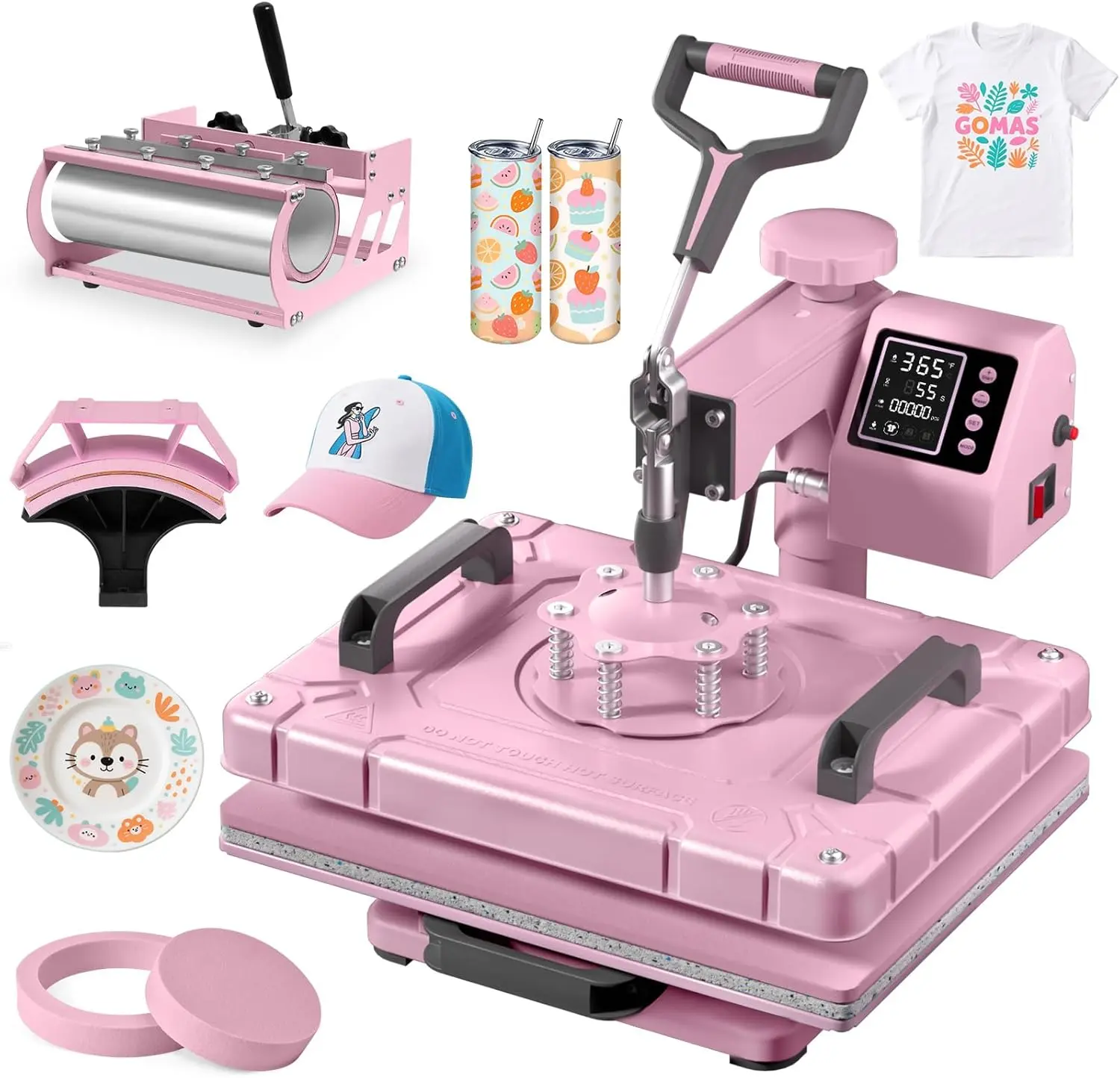 BIERUM 5-in-1 Adjustable Digital Heat Press Machine - 12x15in 360° Swing-Away DIY Craft Tool for T-Shirts, 20oz/30oz Tumblers, DIY Design Projects