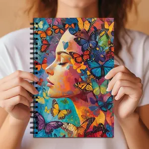 Boho Butterfly Design Spiral Notebook, College Ruled Journal with Durable Coil Binding, Ideal for School & Office Use