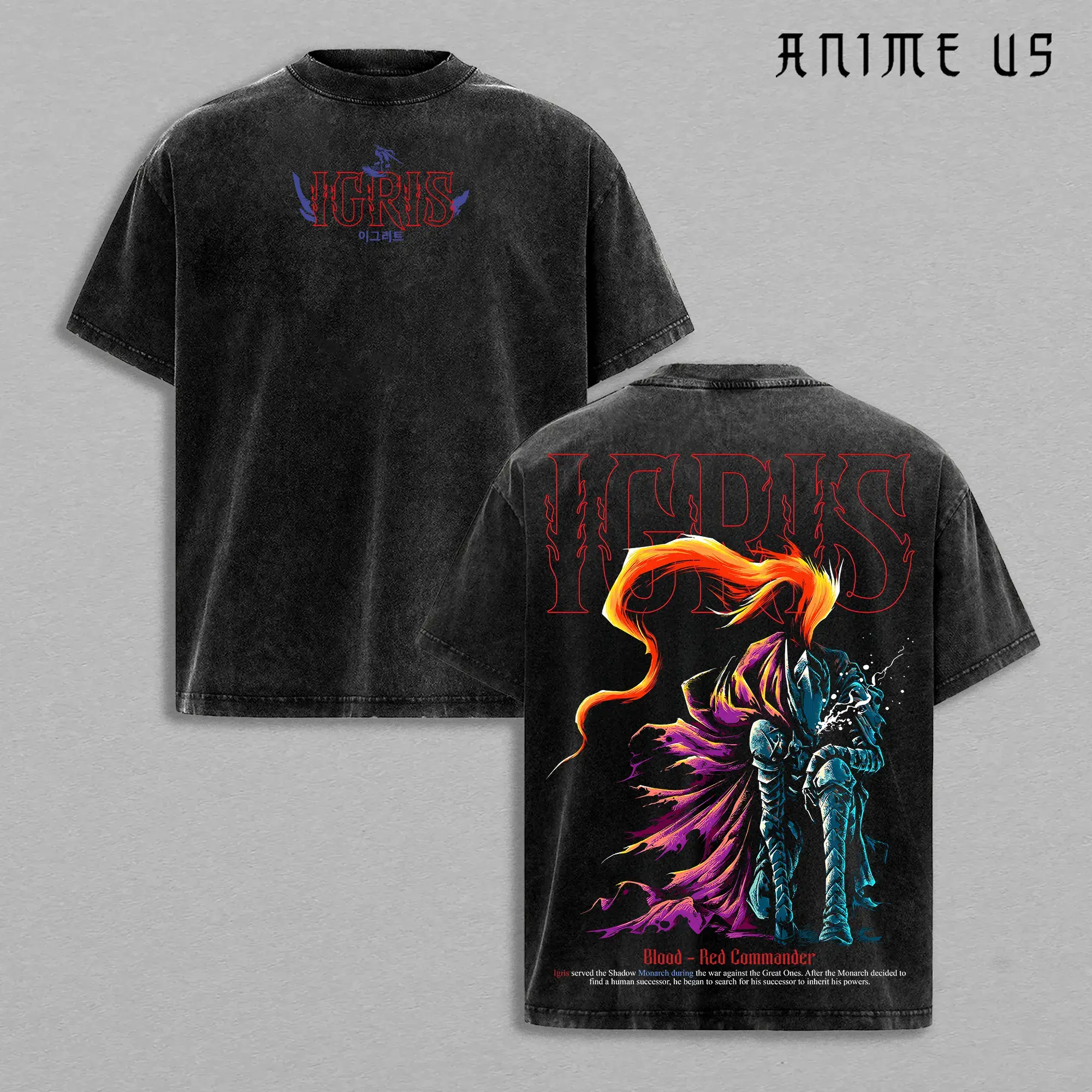 IGRIS Sung Jin-Woo Solo Leveling Anime Double Printed Oversize Lightweight Acid Washed Tee, Gift For Anime Fan Menswear Top merch