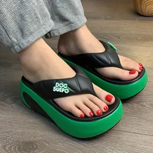 Women's Fashion Summer Thick-Soled Flip-Flops- Comfortable EVA Material, Two-Color Design(Cream and Brown), Slip-On Closure, Essential for Casual Wear, Quality  flip flops women's sandals sandals for women sandals for summer sandals for summer