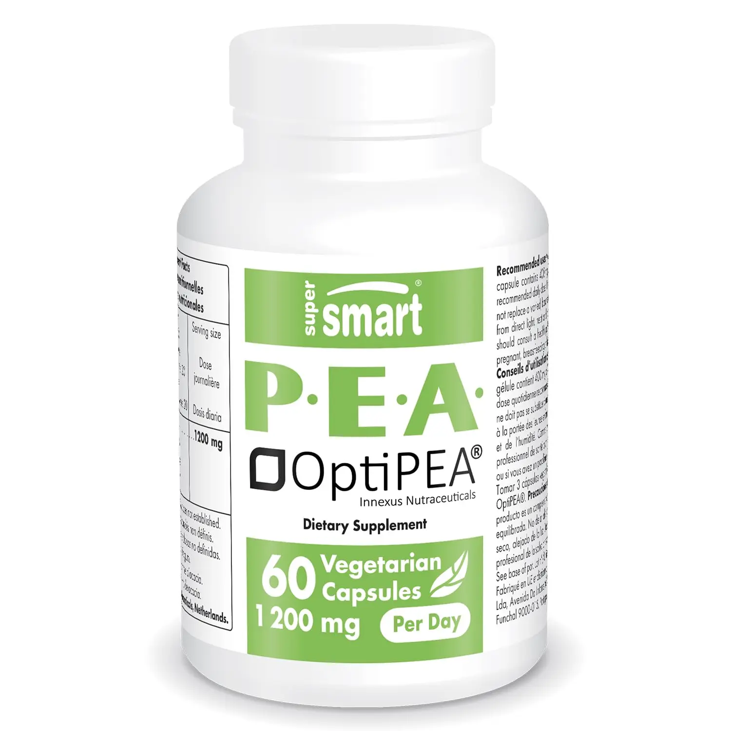 SuperSmart 99% Pea Supplement 1200 mg per Day (Patented) - OptiPEA PalmitoylEthanolAmide | Non-GMO & Gluten Free - 60 Vegetarian Capsules