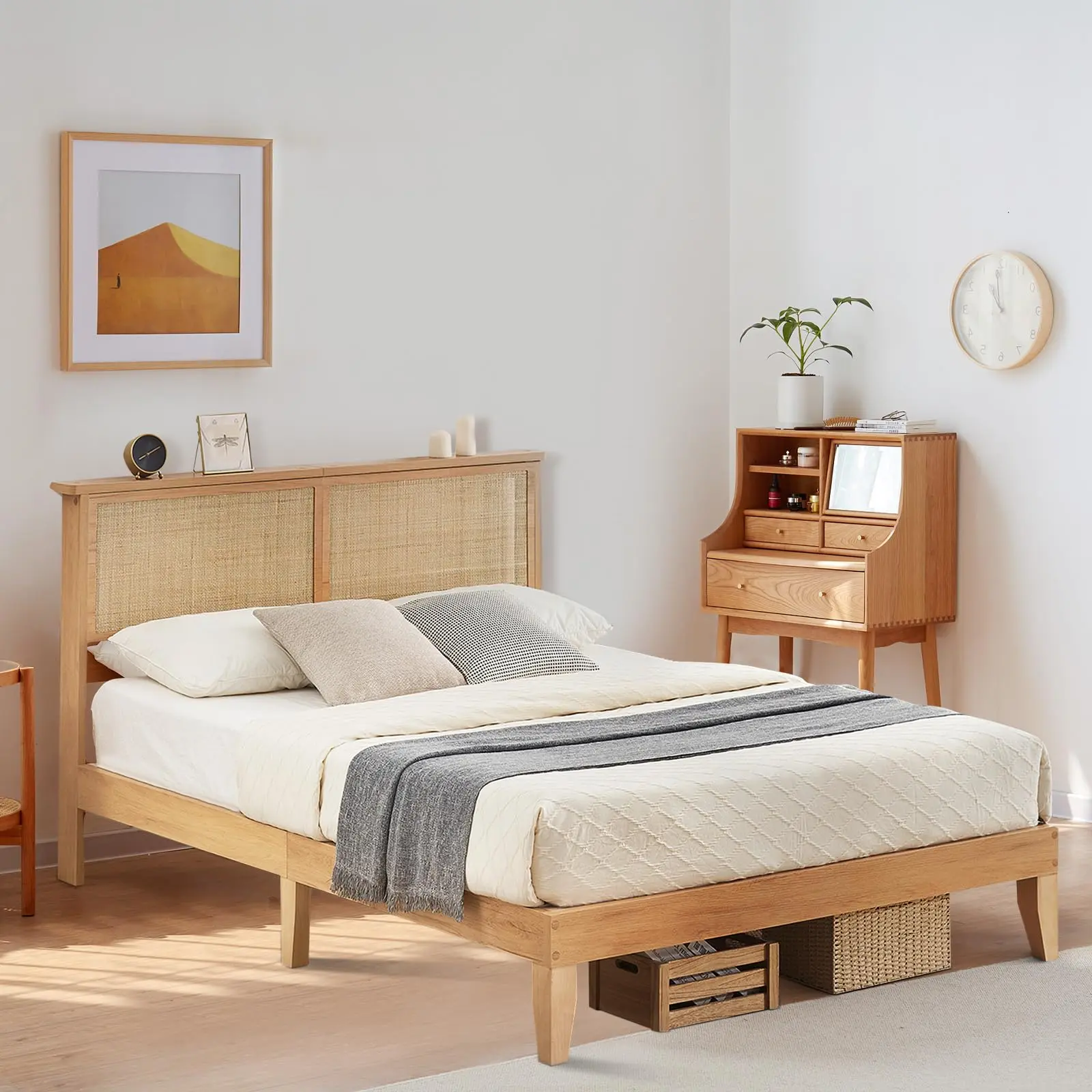 New Structure Rgb Led Grass And Rattan Bed Queen