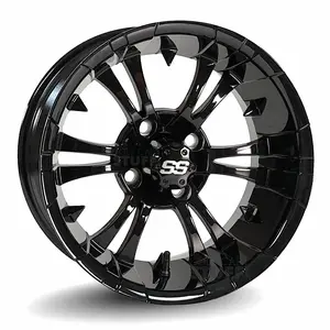 14" Vampire Gloss Black Aluminum Golf Cart Wheels - 14"x7" ET-15 Offset
