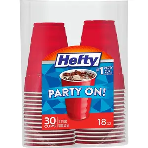 Party On Disposable Plastic Party Cups, 30 Count, 18 Oz Red Cups for Parties, Tailgates, Birthdays, Holidays, and More, Contoured Shape for Easy Gripping, Strong and Durable