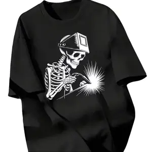 "Skeleton Welder" 100% Cotton T-Shirt, Welding & Industrial Style Tee,summerwins