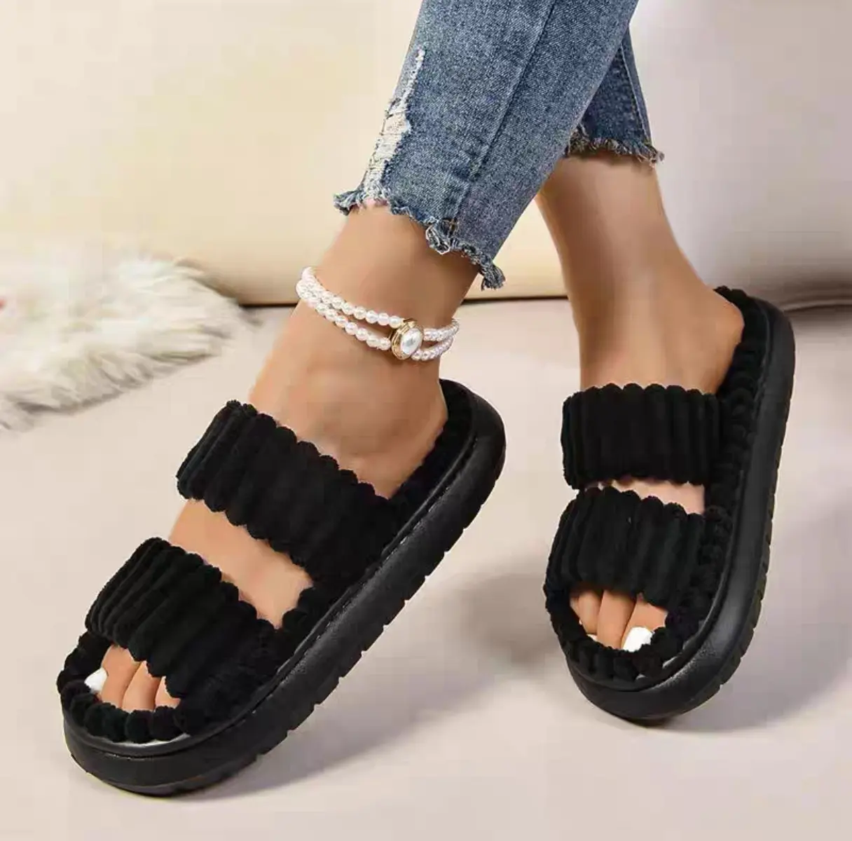 Minimalist Fluffy Slippers, Soft Comfort Warm Open Toe Bedroom Sandals for Gifts, Bedroom Slippers for Fall & Winter, Flats for Women 2025, Mother's Day Gifts