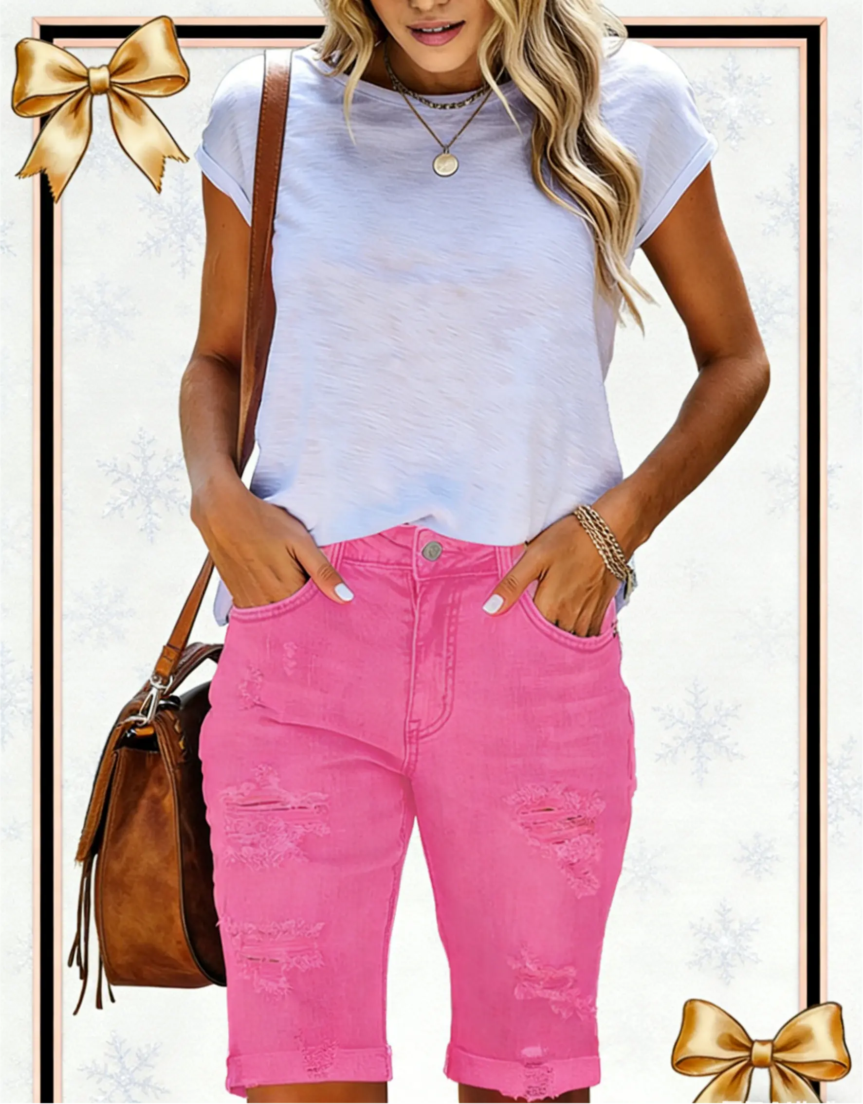 Necooer Women's Distressed Denim Capris Multi Color Blue Black White Pink Light Wash Slim Fit Soft Fabric Winter Layering TikTok Trendy Bottoms for Casual Wear Gift For Her 2025 fashion  deals  tiktok  shop  holiday  haul