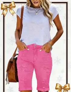 Necooer Women's Distressed Denim Capris Multi Color Blue Black White Pink Light Wash Slim Fit Soft Fabric Winter Layering TikTok Trendy Bottoms for Casual Wear Gift For Her 2025 fashion  deals  tiktok  shop  holiday  haul