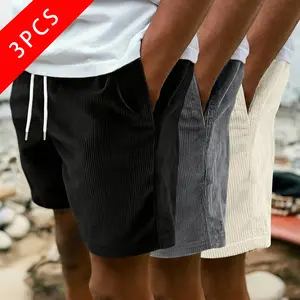 3-pack men’s summer corduroy casual shorts, loose straight fit, breathable fabric
