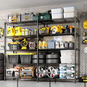 5-Tier Metal Storage Shelves, Adjustable Wire Shelving Unit for Garage, Pantry, Basement & Kitchen, Heavy-Duty Shelf Organizer with Double-Row Design, 59" w x 13.8" d x 70.5" h, 265 Lbs Per Tier