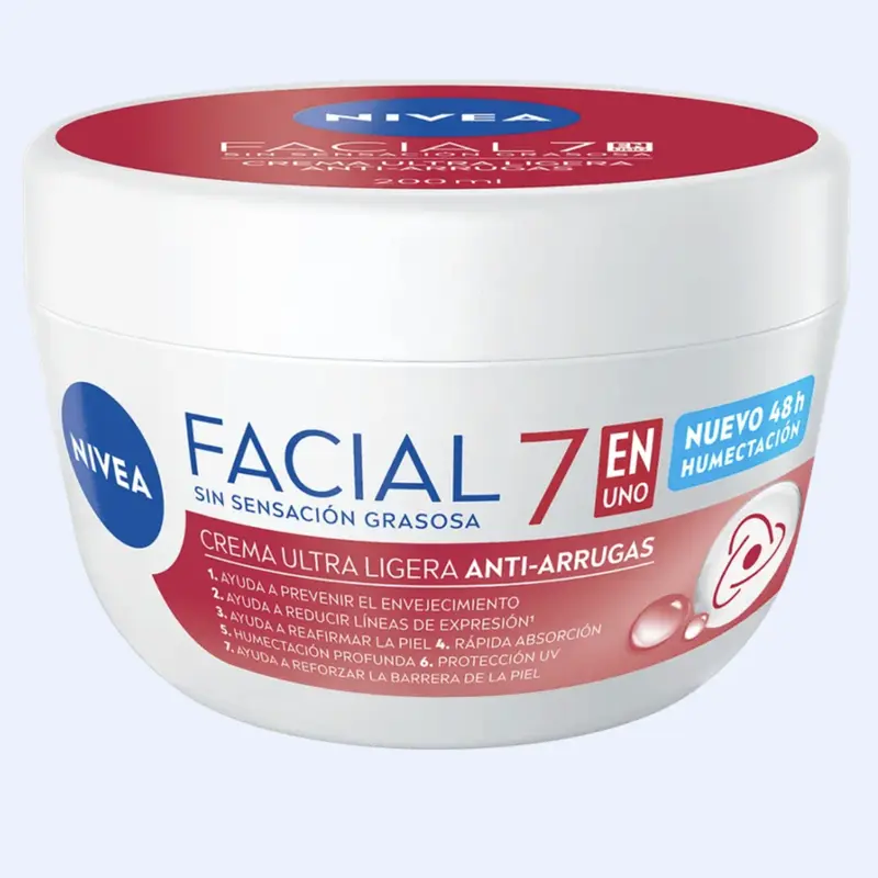 NIVEA Anti-Aging Moisturizing Facial Cream 7 en 1 (RED) Anti-Wrinkle Care 200 ml Hydrating & Firming Formula with Antioxidants for All Skin Types