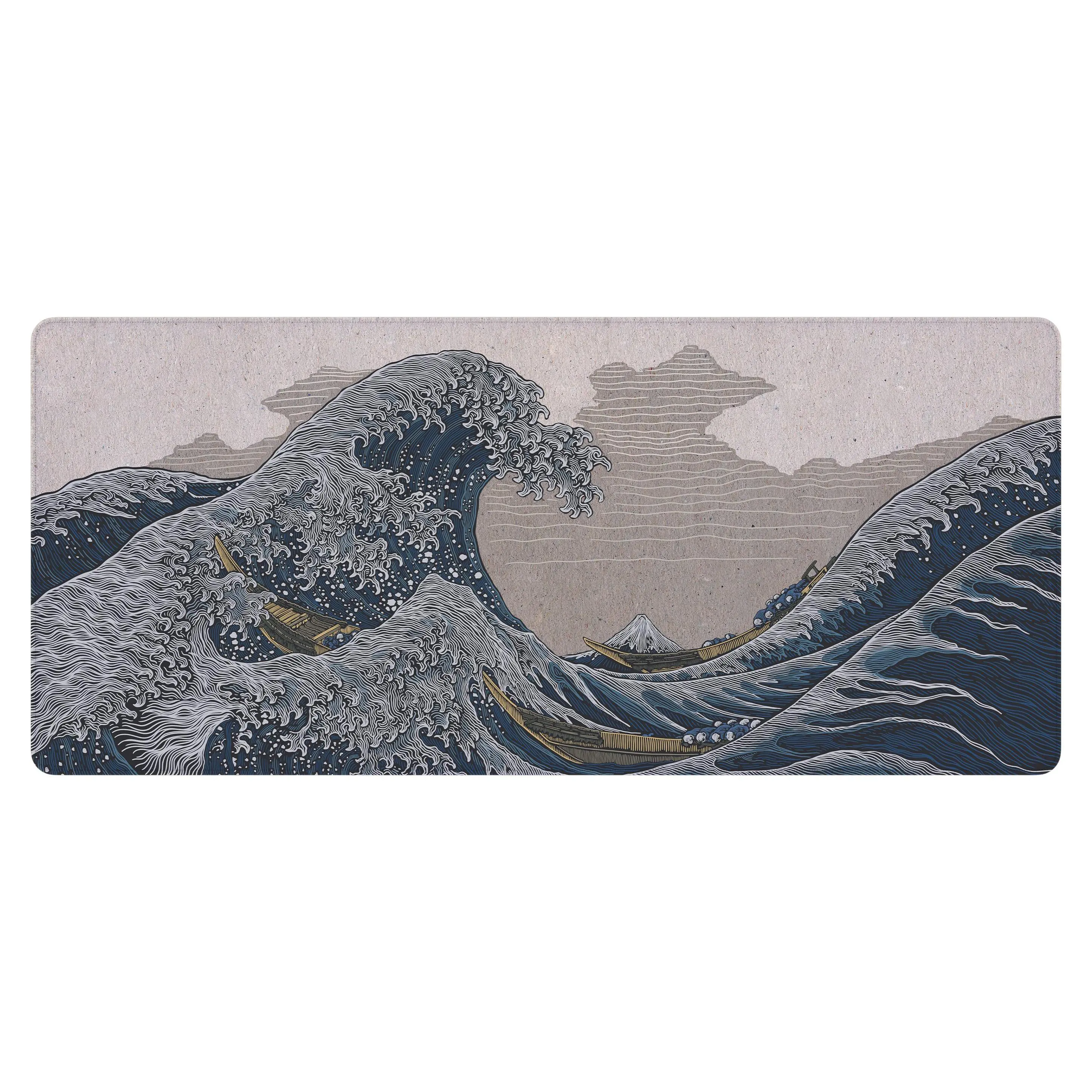Great Wave off Kanagawa Cream Deskpad | Water-Resistant | 5mm Thick | Anti-Slip Rubber Base | Soft-Polyester Top