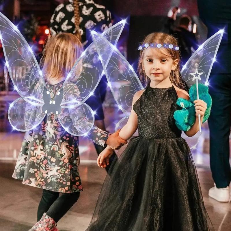 3pcs Light up Fairy Wings for Adults,LED Butterfly Wings for Girls,Angel Wings Halloween Costume Dress Up for Kids