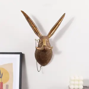 Resin animal wall hanging, rabbit head wall hanging, animal shape wall hanging, personalized style creative resin animal head wall hanging, cute rabbit head resin decoration, visiting gift, study living room bedroom decoration