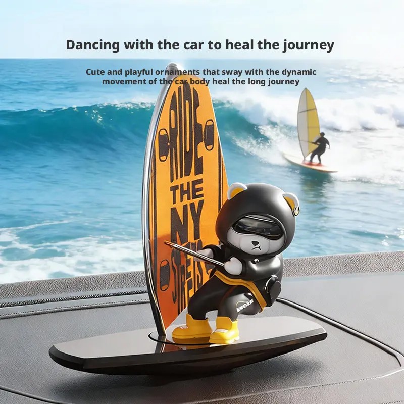 Surfing Bear Car Dashboard Ornament Cute Animated Moving Figurine, Fun Dashboard Decor for Car, Joyful Driving Companion, Car Interior Accessories