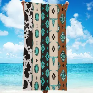 1pc Southwestern Cow Skull Pattern Beach Towel, High Water Absorption, Quick Drying, Soft and Lightweight, Perfect for Yoga, Swimming, and Camping, Microfiber Bath Towel, Soft Texture Towel