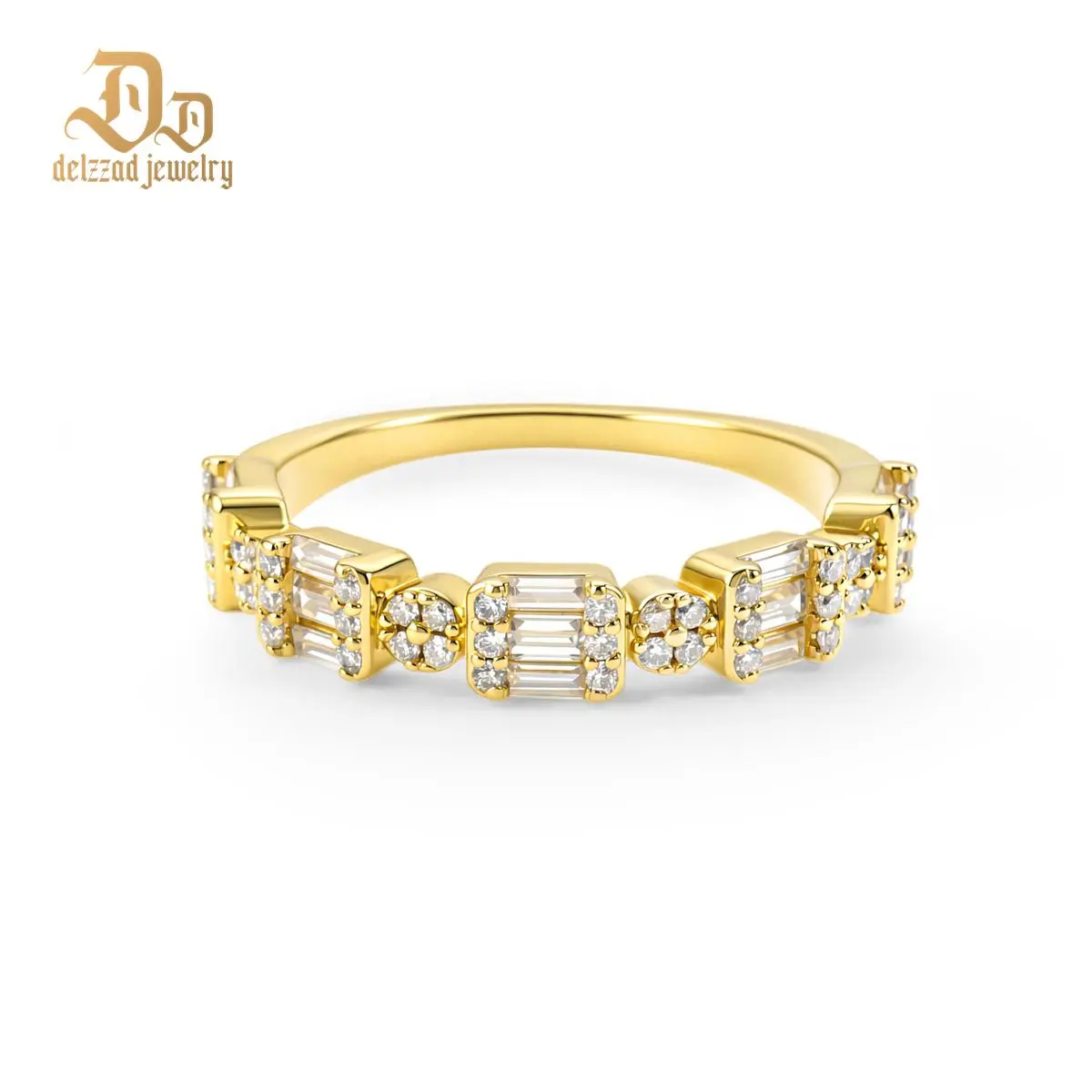 Delzzad 0.6ct Metropolitan Glow Ring Golden Cluster Half Eternity Stackable Ring Tiered Wedding Band VVS Synthetic Moissanite Ring Jewelry Copper Band Perfect Birthday Engagement Wedding Anniversary Christmas Valentine's Day Mother's Day Gift