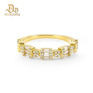 Delzzad 0.6ct Metropolitan Glow Ring Golden Cluster Half Eternity Stackable Ring Tiered Wedding Band VVS Synthetic Moissanite Ring Jewelry Copper Band Perfect Birthday Engagement Wedding Anniversary Christmas Valentine's Day Mother's Day Gift