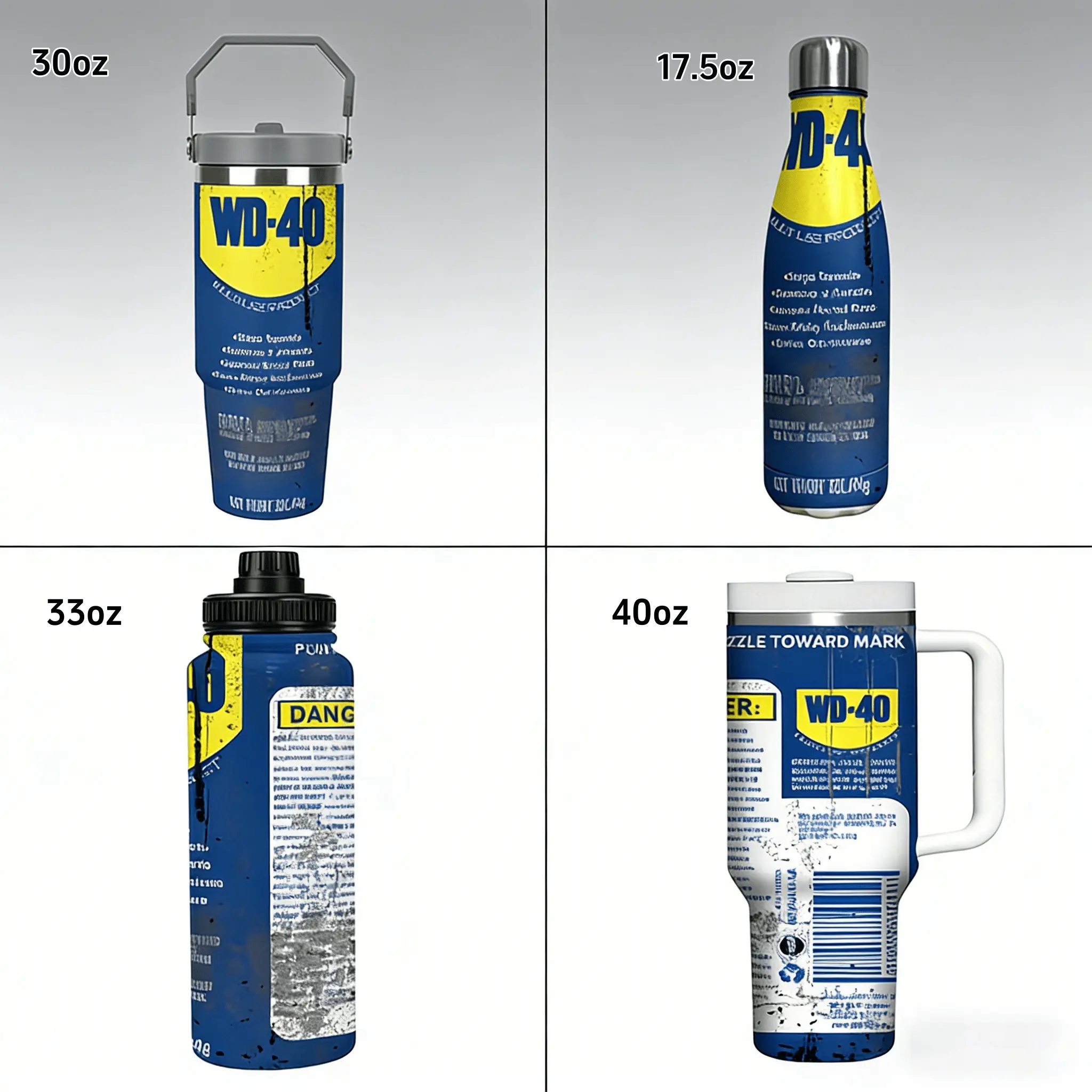 1pc WD-40 themed 17.5/30/33/40oz Stainless steel insulated cup,Multiple styles are available for selection.yellow-and-blue branding Heat insulation and insulation cup,durable, Ideal as a New Year's/Christmas gift，suitable for outdoor camping use.